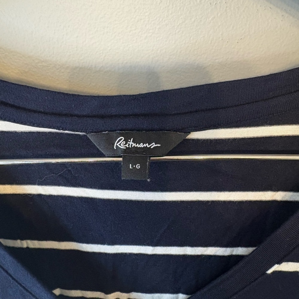 Reitmans White and Navy Stripped Sleeveless V-Neck Sundress size L - Picture 8 of 10